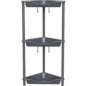 Orimade Rustproof 3 Tier Floor Standing Corner Shower Caddy Organizer, Plastic Metal Splicing Floor Corner Shelf Rack Stands for Bathroom, Grey