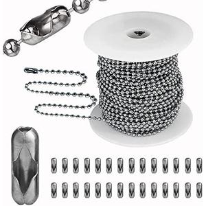 YZDTECH Ball Bead Chain, 55ft Stainless Steel Chain Ball Chain Necklace Bulk with 100 Pieces Matching Connectors Clasps for Jewelry Making, Necklace Hanging, Dog Tag, DIY Crafts