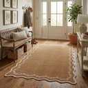GarveeHome 3x5 Scalloped Washable Area Rug for Bedroom,Soft Solid Brown Entryway Rug Farmhouse Kitchen Mat Non Slip Low Pile Carpet Stain Resistant Throw Rug for Bedside Kids Room Office Dining Room