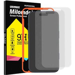 3 x Milomdoi 3 Pack Matte Screen Protector for iPhone 17 Pro Max [Phone Case Friendly] Tempered Glass Accessories Film, Shatterproof No Bubble, Easy Installation with Mounting Frame for Apple