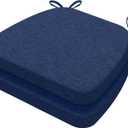 AAAAAcessories D-Shaped Chair Cushions, 2" Thick Dining Chair Pads with Ties and Removable, Machine-Washable Cover, 17" x 16", Set of 2, Blue