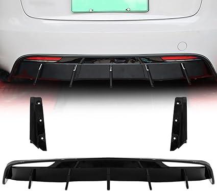 Rear Diffuser with Side Aprons Compatible with 2024-2025 Tesla Model 3，3PCS Gloss Black PP Plastic Rear Bumper Molding Lip Spoiler