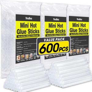 600 Pack Mini Hot Glue Sticks, 4" Long x 0.27" Diameter Glue Sticks for Mini Glue Guns, Multipurpose for Wood, Metal, Glass, Plastic, Floral, Fabric, Leather, Foam, Floral