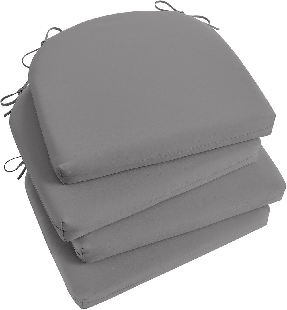 Basic Beyond Outdoor Chair Cushions Set of 4, Outdoor Cushions for Patio Furniture, Water Resistant Patio Chair Cushions with 2 Ties, 17x16x2, Light Grey