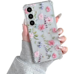 DEFBSC Soft Case Compatible with Samsung Galaxy A17 5G, Clear Floral Flower Pattern Print Design Flexible TPU Shockproof Cover for Women Girls, Flower Protective Phone Case,Pink Cosmos