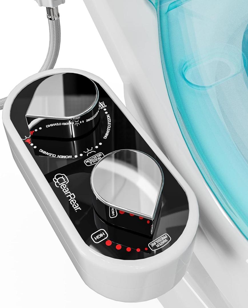 CLEAR REAR Bidet Attachment for Toilet Seat - Non-Electric, Self-Cleaning Dual Nozzle, Adjustable Water Pressure, Rear & Feminine Wash, Toilet Bidet Hygienic Bathroom Upgrade (Black)