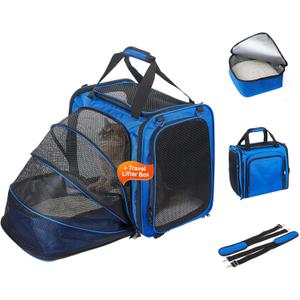 Expandable Cat Carrier with Litter Box, Extra Large Cat Carrier for Car Travel, 17.3"x16.2"x13" Portable Soft-Sided Pet Carrier, Long Road Trip Cage for Large/Medium Cats up to 30 lbs