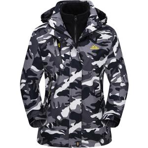 MAGCOMSEN Women's 3-in-1 Winter Coats Snow Ski Jacket Waterproof Windproof Fleece Lined Winter Jacket Parka (X-Large, Black Camo)