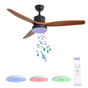 52 Inch Wood Ceiling Fan with RGB Dimming LED Light,with Music Bluetooth Speaker,Remote Control,3-Speed Regulation, Reversible Motor,Timing,for Living Room,Bedroom,Restaurant,Outdoor