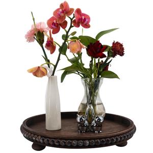 FramePro Decorative Tray 12in Round Wood Beaded - Brown Serving Tray Risers for Living Room, Coffee Table, Kitchen or Farmhouse Display