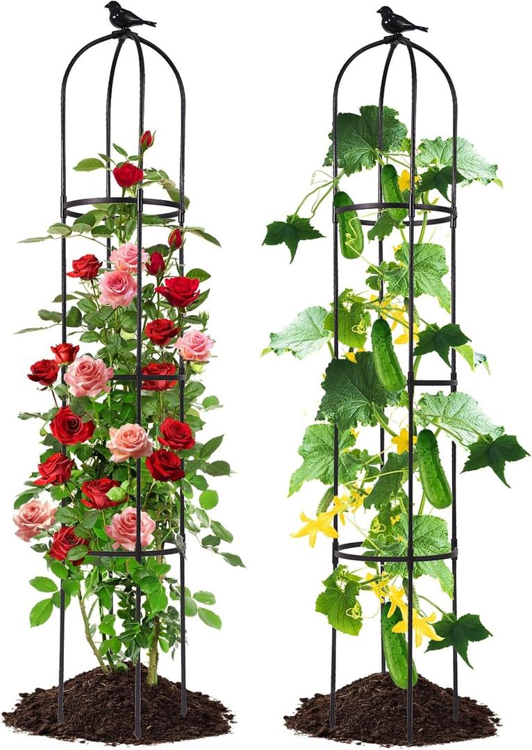 Lalahoni Garden Trellis for Climbing Plants Outdoor, 6 feet Tall Garden Obelisk Trellis Climbing Plant Support Potted Vine Flower Rose Clematis Vegetable Pea Bean Cucumber Trellis Raised Bed, 2 Pack