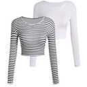 RoseSeek Girl's Long Sleeve T Shirt Slim Fit Crewneck Fall Basic Tees Ribbed Knit Crop Top for Girls Striped Multicolor 10Y