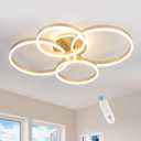 Modern LED Chandelier Semi-Flush Mount Ceiling Light 4-Rings Dimmable 34 Brushed Gold Ceiling Lighting Fixture with Remote for Living Room Dining Room(110W 3000K-6500K), D34inch