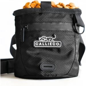 Callieco Mini Dog Treat Pouch with Magnetic & Zipper Closure | Small Waist Belt Training Behavior Aid Bag for Dog Walking with Poop Bag Dispenser (Black)