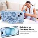 Fiyart Designed for iPhone 15 Case Cute Flowers with Strap Soft TPU Phone Cover Protective Camera Lens Protection for Women Men Floral Bumper with Stand 6.1"-Blue
