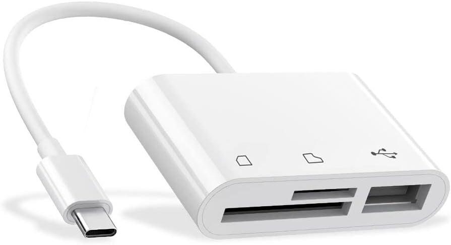 RayCue USB C to Micro SD TF Memory Card Reader, 3-in-1 USB Camera Card Reader Adapter Compatible with iPhone 15,iPad Pro, MacBook Pro/Air, Chromebook XPS, Galaxy S10/S9 and More USB C Devices (White)