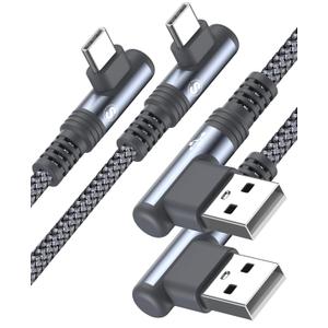 sweguard USB to USB Type C Charger Cable 90 Degree [2-Pack,3.3FT] Nylon Braided Fast Charging Cable for iPhone 17 16 15 Carplay Cable,Galaxy S25 S24 S23 S22 S21 S20 A56 A16 Note Flip LG Pixel Moto PS5 (Grey)