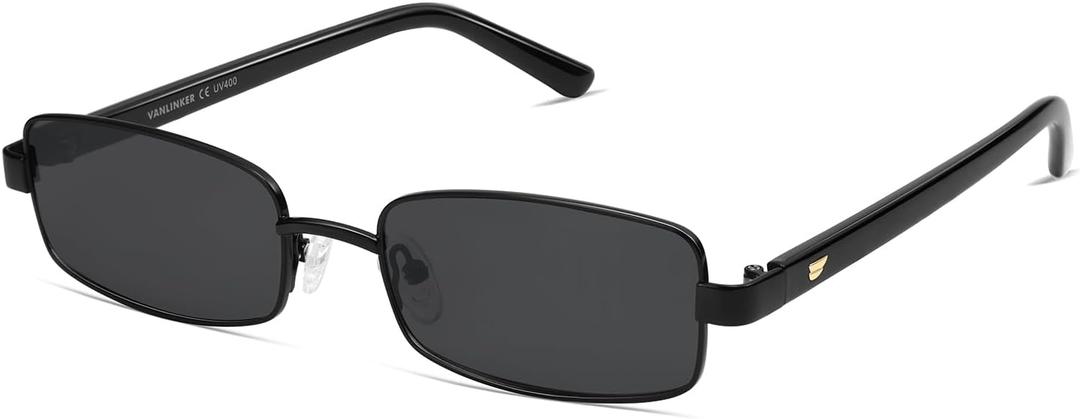 VANLINKER Retro Rectangle Polarized Sunglasses for Women Men Small 90s Vintage Trendy Slim Narrow Rectangular Frame VL9684 (Black/Grey)