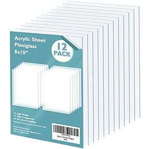 Egofine Plexiglass Sheets Acrylic Sheets 12 Pack of 8x10’’ 0.04 Thick Clear Plastic Cast Transparent Plexi Glass for Crafting Projects, Replacement Picture Frame Glass, DIY Display, Easy to Cut