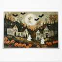 Halloween Town Folk Art Print Ghost Wall Art Poster Pumpkin Vintage Art Dark Academia Halloween Pictures Wall Decor for Living Room Bedroom12x18inch Unframed (style-7)