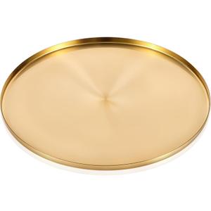Round Gold Stainless Steel Jewelry & Makeup Tray, 12 Inch, Modern Decorative Serving Tray for Vanity, Coffee Table, Outdoor Patio, Living Room, Perfume