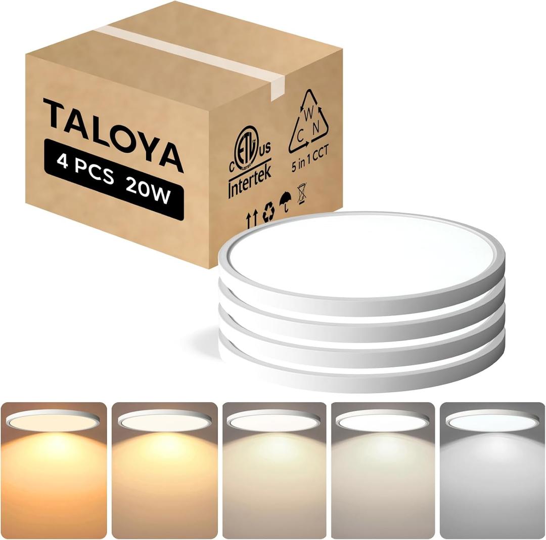 TALOYA Ceiling Light,4 Pack,12 Inch,20W,5 Color Selectable White Flush Mount Ceiling Light for Bedroom,Kitchen,Living Room,Hallway,Laundry