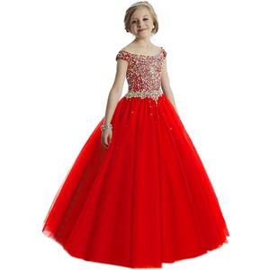 Junguan Girls' Off The Shoulder Pageant Dresses Aline Princess Prom Dress Formal Ball Gowns (12, Red)