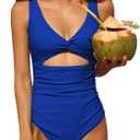 Charmo Womens One Piece Swimsuit Ruched Tummy Control High Cut Backless V Neck Bathing Suits Swimwear (Large, 4d# Royal Blue)