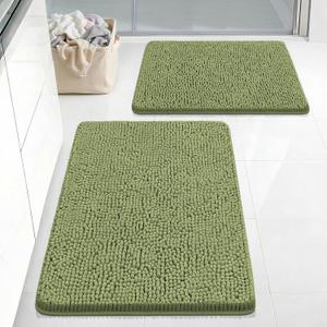 Bcoimo Bath Rugs Mat Set,2 Piece Non Slip Chenille Sage Bathroom Mat Sets | Extra Soft Bathroom Rug set;Non Slip with Rubber Backing Microfiber Mat;High Absorbent And Quick Drying mats;Machine Washable