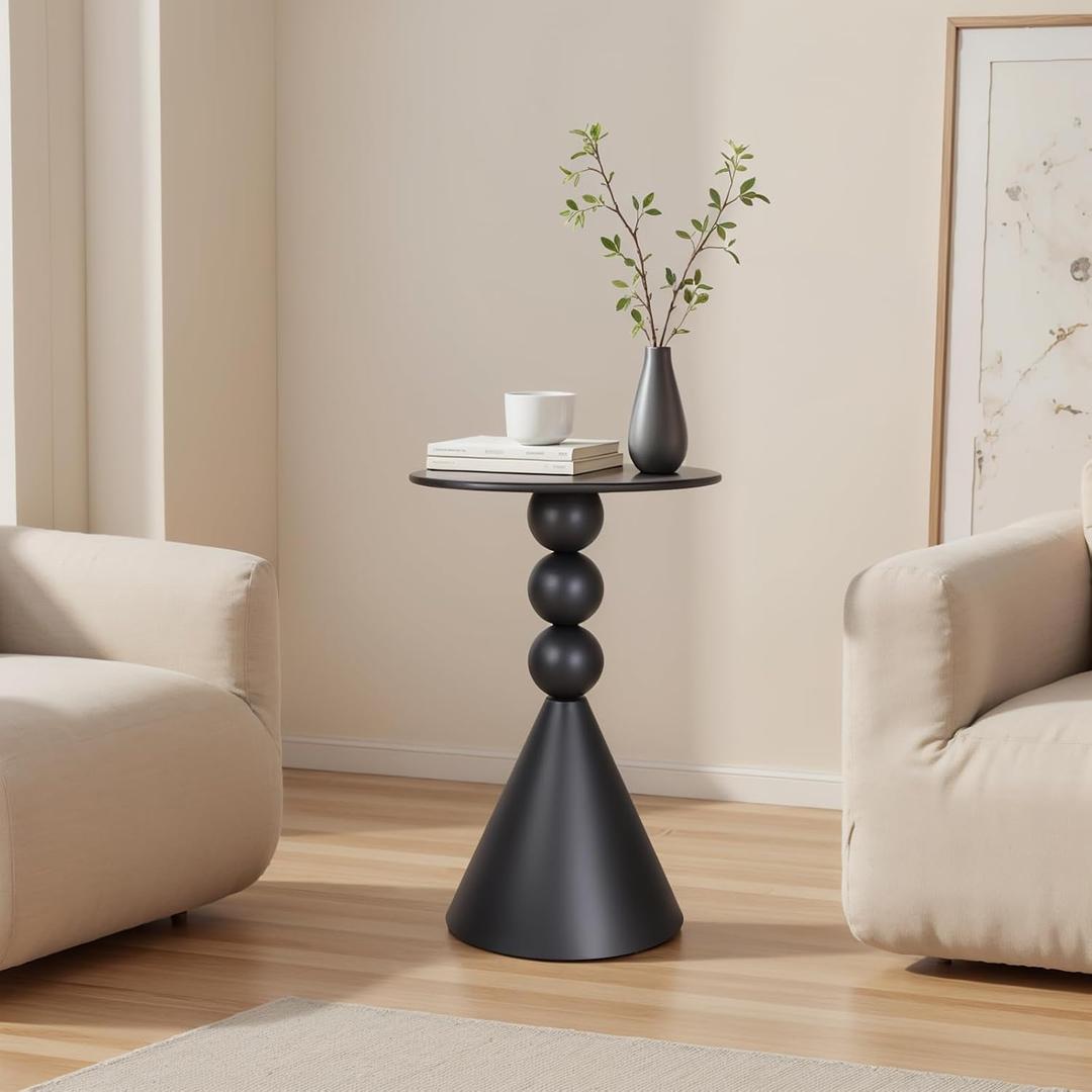 Metal Round Martini Table,Vintage Drum Side End Table,Modern Nightstand Accent Pedestal Tables Drink Tables for Small Space Living Room, Bedroom,Black, 15.7"D X 15.7"W X 23.6"H