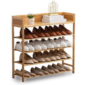 Bamboo Shoe Rack Organizer, 5 Tier Shoe Shelf Storage Organizer, for Entryway, Hallway, and Closet (Nature)