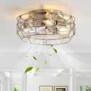 Brushed Nickel Caged Ceiling Fans with Lights and Remote,6 Speeds, 12-inch Industrial Flush Mount Ceiling Fan with Light, Modern Bladeless Fan Lights Ceiling Fixtures for Kitchen, Bedroom, Indoor (Silver)