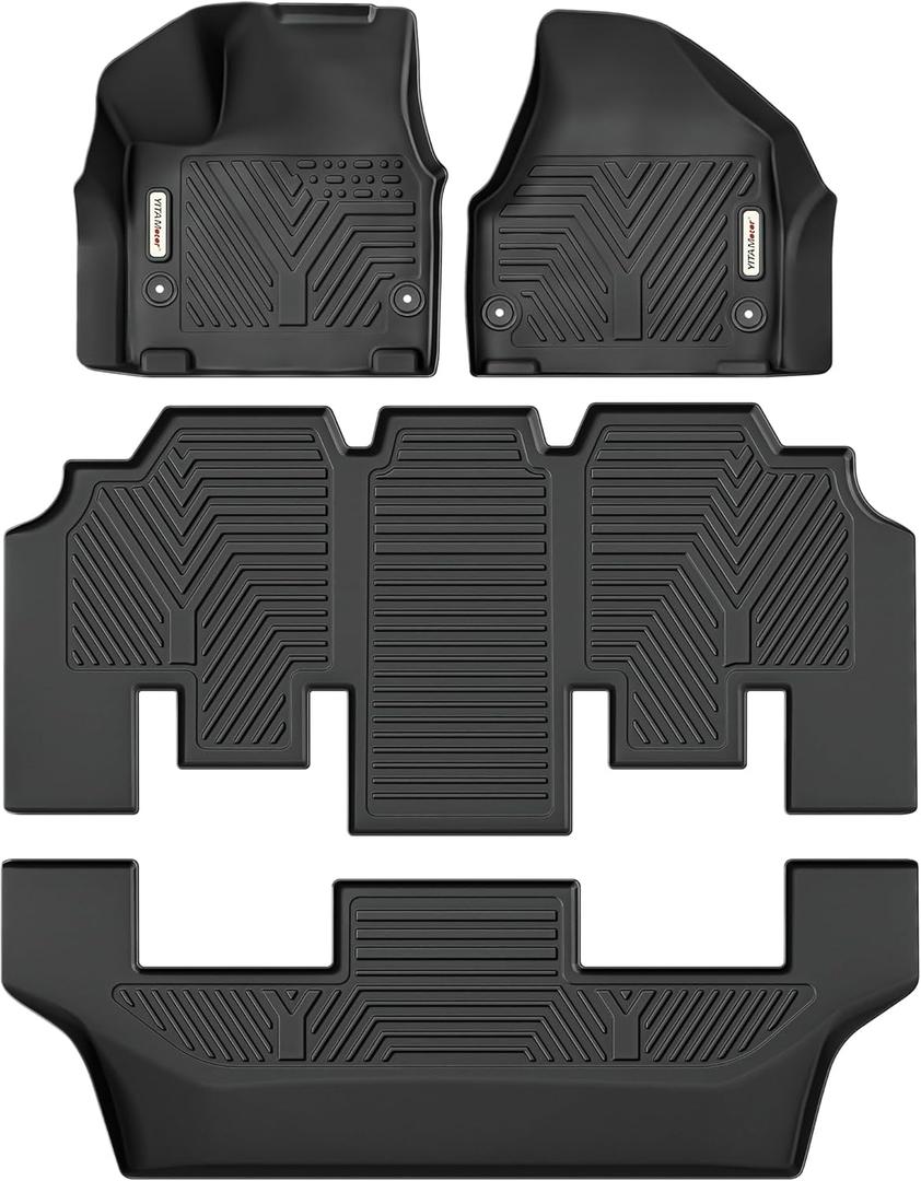 YITAMOTOR Floor Liner TPE-LITE Compitiable for 2017-2025 Chrysler Pacifica 7or 8 Passenger Model,3 Row All Weather Protection TPE Floor Mat Set, No Hybrid Models, Black