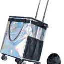 Reusable Grocery Bags on Wheels, Rolling Tote, Portable Shopping Cart for Groceries with Wheels and Drawstring Bag, Trolley, 54L, Foldable, Phantom White