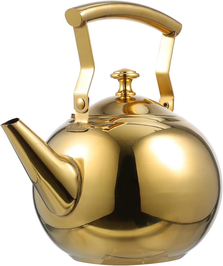 DOITOOL Stainless Steel Tea Kettle for Stove Top Boiling with Built-in Filter and Comfortable Handle 7.48X7.08X5.11 Inch Home and Restaurant Use (Golden)