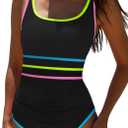 popvil Women's One Piece Swimsuits Tummy Control -Slimming Bathing Suit Modest Neon Sport Swimwear 2026 (Black, M)