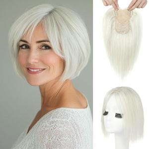 REECHO Human Hair Toppers for Women Real Human Thick Hair Topper Invisible Wiglett for Daily Wear Adding Instant Volume, Warm platinum blonde