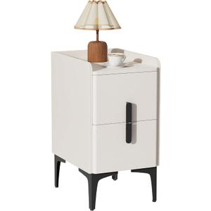 VICITON Narrow Nightstand with 2 Drawers, Narrow Side Table Leather Surface, Slim Bedside Table for Bedrooms, Dormitories, Living Rooms (Cream White, 15.7" D x 11.8" W x 22.4" H)