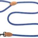 Mile High Life Rope Leash with Genuine Leather Connection, 6 FT/5 FT/4 FT, Heavy Duty Leash for Medium & Large Dogs (Blue, 48 Inch)