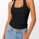 Trendy Queen Halter Tops for Women 2026 Summer Going Out Tops Backless Crop Sleeveless Workout Shirts Cute Y2k Clothes (Black, XS)