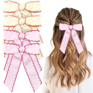 4 PCS Hair Bow Clips 5 Inch Hair Ribbon Bow Hairs Clip with Long Tails Edged Grosgrain Ribbon Bows Metal Alligator Clips Cute Hairs Accessories for Women Girls