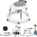 Wismind Baby Walker Foldable with 9 Adjustable Heights, Baby Walkers and Activity Center for Boys Girls Babies 7-18 Months, Baby Walker and Bouncer Combo with Wheels Portable Anti-Rollover