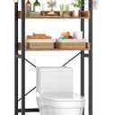 Over-The-Toilet Storage Rack, 3-Tier Bathroom Organizer Shelf Over Toilet, Freestanding Space Saver Toilet Stands with 4 Hooks, Rustic Brown