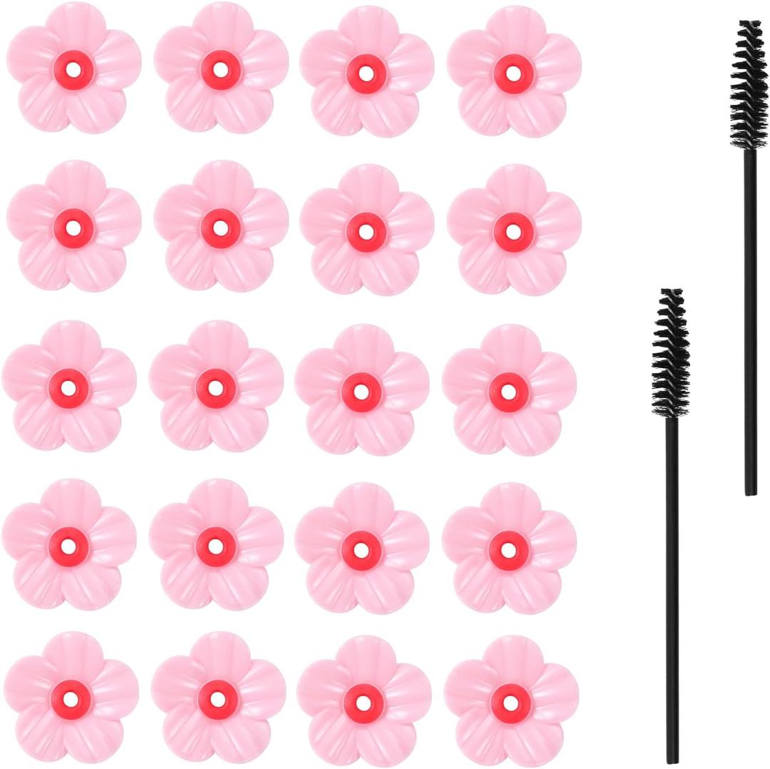 20pcs Replacement Flowers for Hummingbird Feeders, Hummingbird Feeder Replacement Flowers Parts with Brushes Bee Guards & Feeding Ports for Outdoor Hanging Feeders (Red Core)