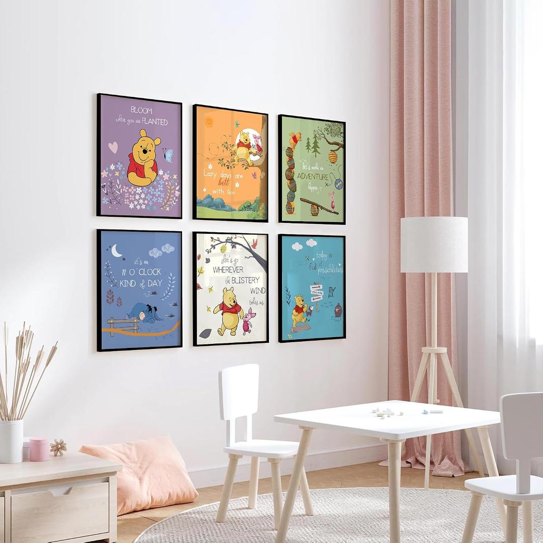W.O.W.A Winnie The Pooh Nursery Wall Decor Set of 6- Posters and Room Decorations for Girls, Boys and Classrooms (8"x10", UNFRAMED)