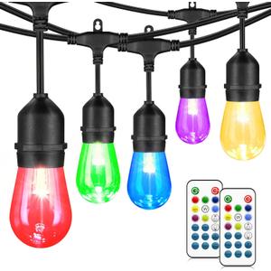 Mlambert 48FT Outdoor Patio Lights Waterproof Dimmable with Remote, RGB Cafe LED String Light with 15 Shatterproof Bulbs for Bistro Party-Black 1 Pack