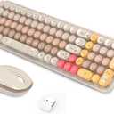 Keyboard Mouse Wireless, Slim Compact Silent 2.4G Cute 84 Keys Keyboard for PC, Notebook, MacBook, Tablet, Laptop, Windows System Coffee