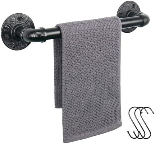 Jeasor Industrial Pipe Towel Rack Towel Bar, Heavy Duty Wall Mounted Rustic Farmhouse Bath Towel Holder for Bathroom (Black, 12 inch)