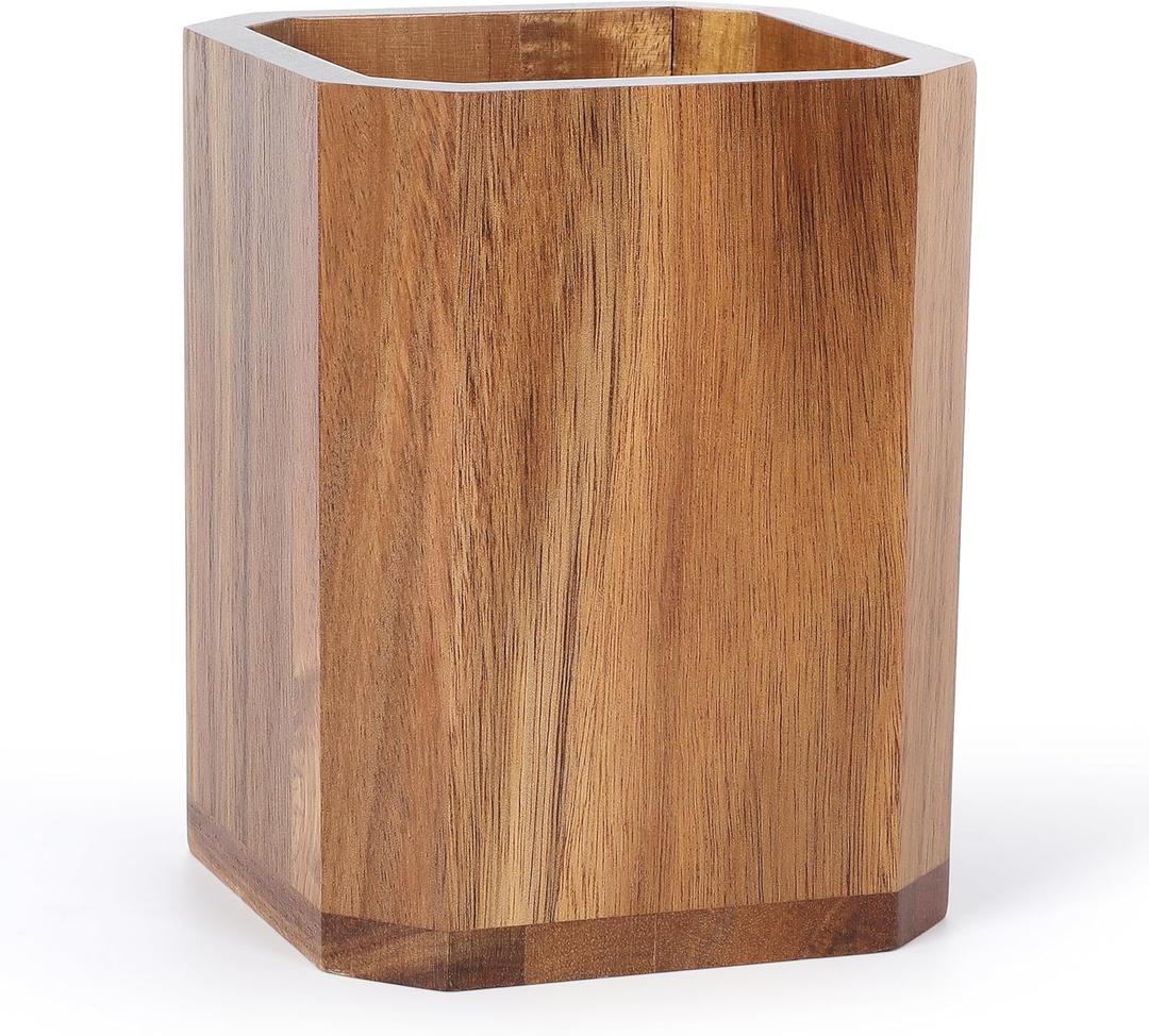 Kitchen Utensils Holder for Countertop: Wooden Utensil Crocks - Cooking Spoons Organizer (Square)