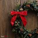 LaRibbons 24 Pcs Red Crinkled Velvet Bows for Christmas Tree, Door, Garland, Wreath, 1" Wide, 3.9"x3.9", Vintage Style